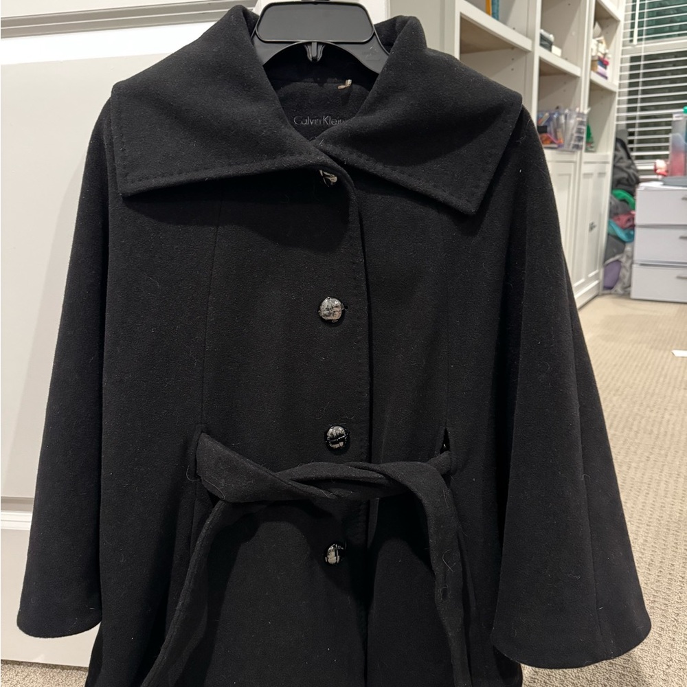 Calvin Klein Women's Wool Black Cape Coat